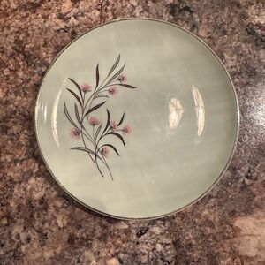 Vintage Universal Pastel Green Dinner Plate with Pink Floral Design